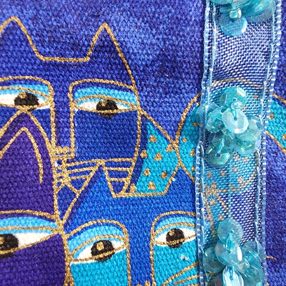 Laurel Burch cat print purse with ribbon and sequin detail - Picture 3 of 13